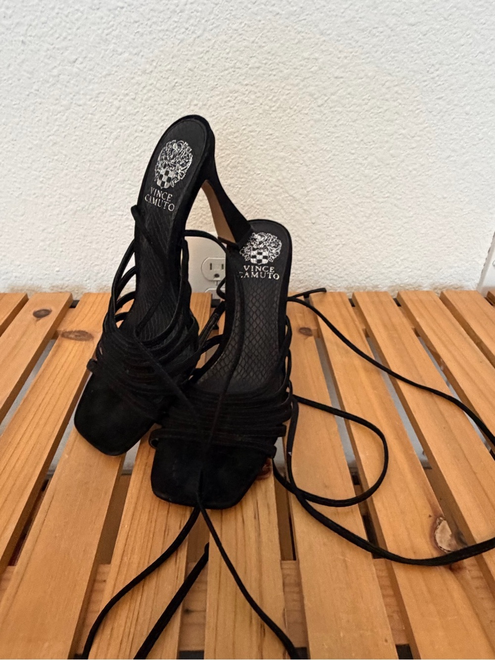 Vince Camuto Black Strappy Wrap Heels